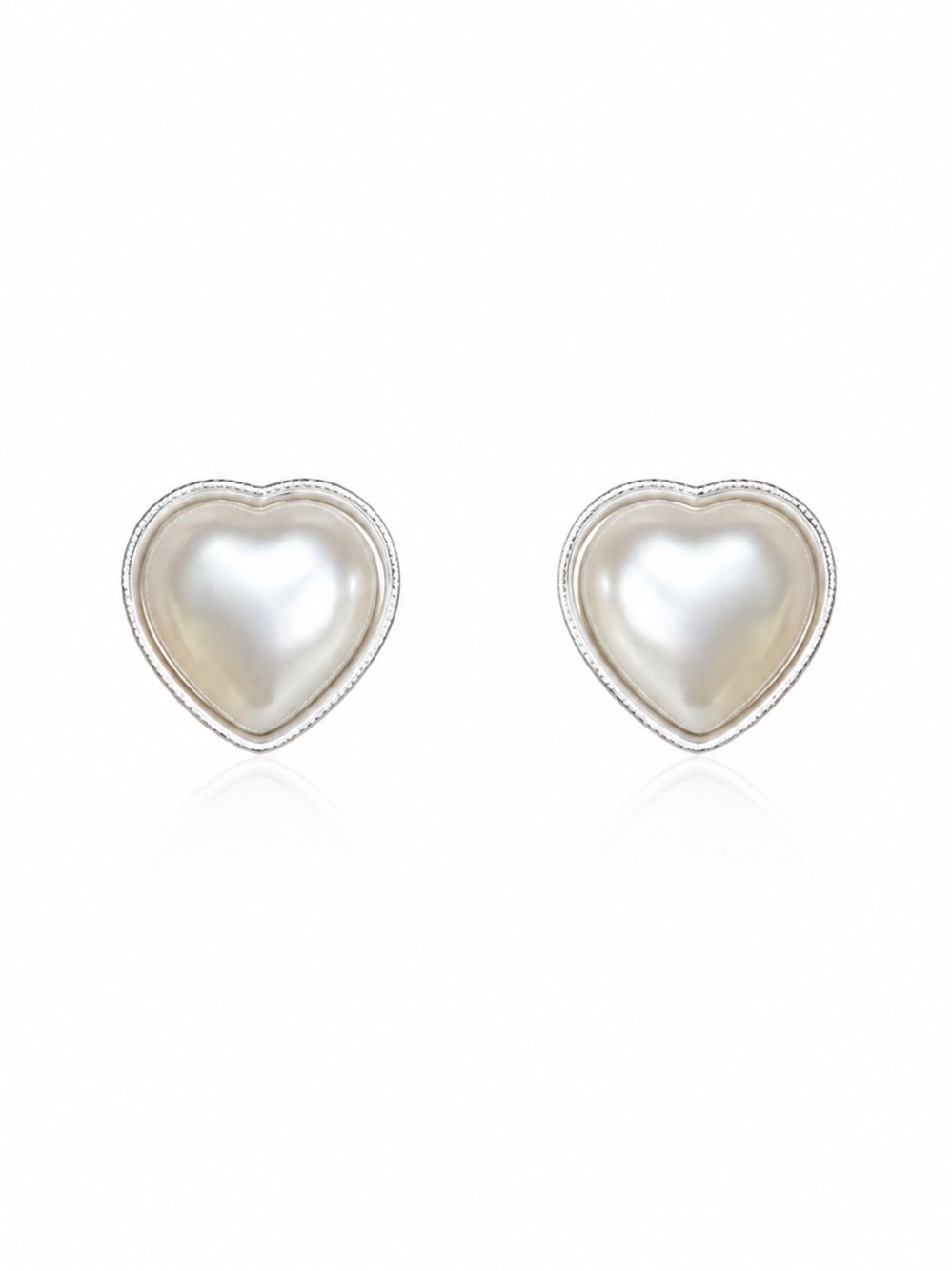 Silver Heart Pearl Stud Earrings